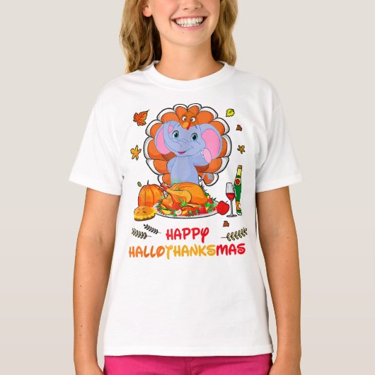 T-shirt Joyeux Hallo Elephant Boire Vin Merci Cadeau (Devant)