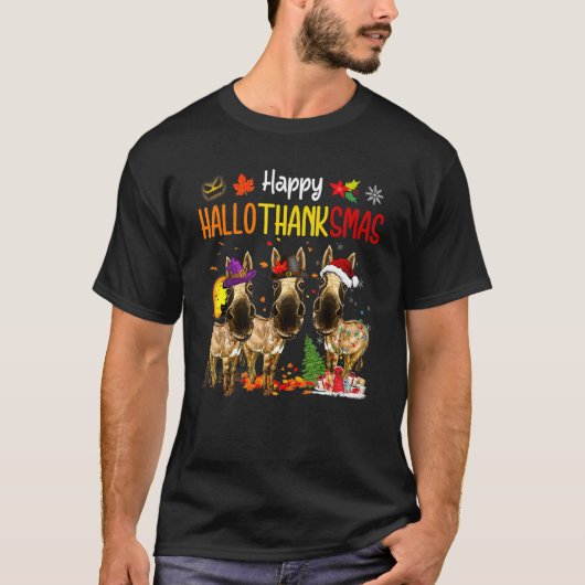 T-shirt Joyeux Hallothanksmas 2021 Thanksgiving Chèvre ave (Devant)