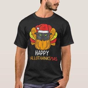 T-shirt Joyeux Hallothanksmas Chat Dinde Chat Action de gr