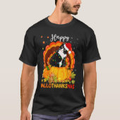 T-shirt Joyeux Hallothanksmas Chat noir Citrouille Santa H (Devant)