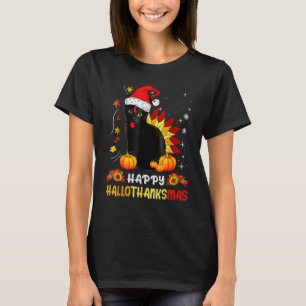 T-shirt Joyeux Hallothanksmas Chat Noir Halloween Thanksgi