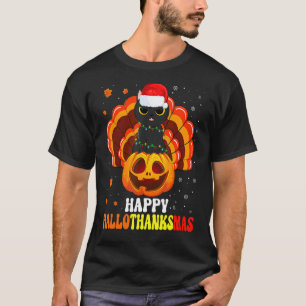T-shirt Joyeux Hallothanksmas Chat noir Père Noël Citrouil