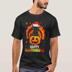 T-shirt Joyeux Hallothanksmas Chat noir Père Noël Citrouil