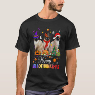 T-shirt Joyeux Hallothanksmas Chat Siamese Halloween Thank
