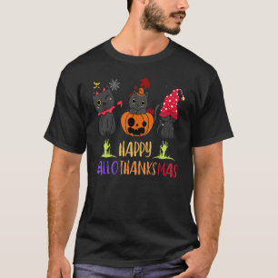 T-shirt Joyeux Hallothanksmas Chat Vampire Santa Hat Citro