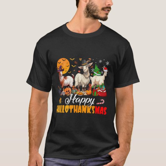 T-shirt Joyeux Hallothanksmas Chèvre Halloween Thanksgivin (Devant)