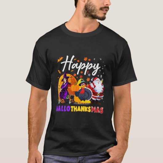 T-shirt Joyeux Hallothanksmas Drôle Halloween Thanksgiving (Devant)