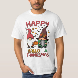 T-shirt Joyeux Hallothanksmas Gnome Halloween Thanksgiving