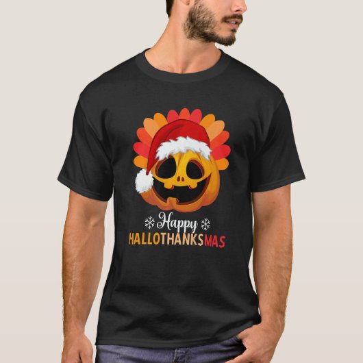 T-shirt Joyeux Hallothanksmas Halloween Citrouille Père No (Devant)