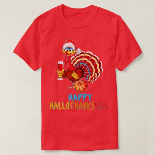 T-shirt Joyeux Hallothanksmas Halloween Thanksgiving Noël (Design devant)