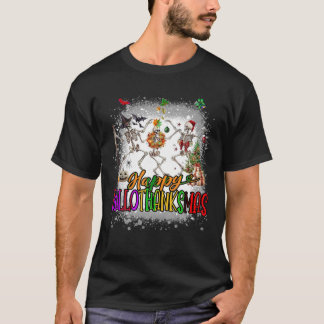 T-shirt Joyeux Hallothanksmas Skeleton Halloween Thanksgiv