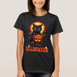 T-shirt Joyeux Halloween Chat Noir Chat Effrayant Citrouil