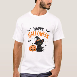 T-shirt Joyeux Halloween Chat Noir Sorcière Mignon Hallowe