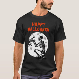 T-shirt Joyeux Halloween Chat Squelette Pleine Lune Mignon