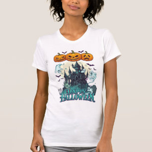 T-shirt Joyeux Halloween Château Hanté Citrouilles Fantôme