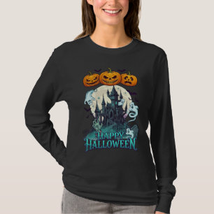 T-shirt Joyeux Halloween Château Hanté Citrouilles Fantôme