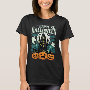 T-shirt Joyeux Halloween Château Hanté Fantômes et Citroui
