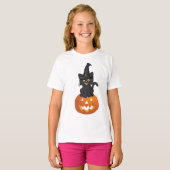T-shirt joyeux Halloween chatte et citrouille (Devant entier)
