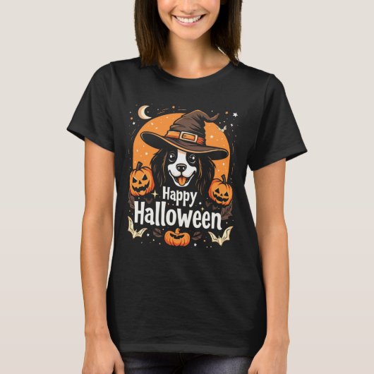 T-shirt Joyeux Halloween Chien Manches Longues (Devant)