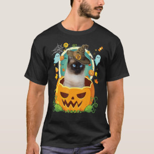 T-shirt Joyeux Halloween Citrouille Chat Siamois Sorcière