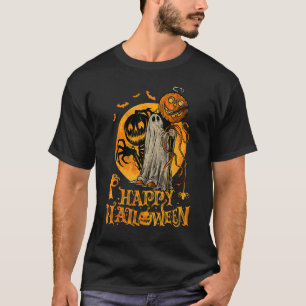 T-shirt Joyeux Halloween Citrouille Ghost Feuilles d'autom