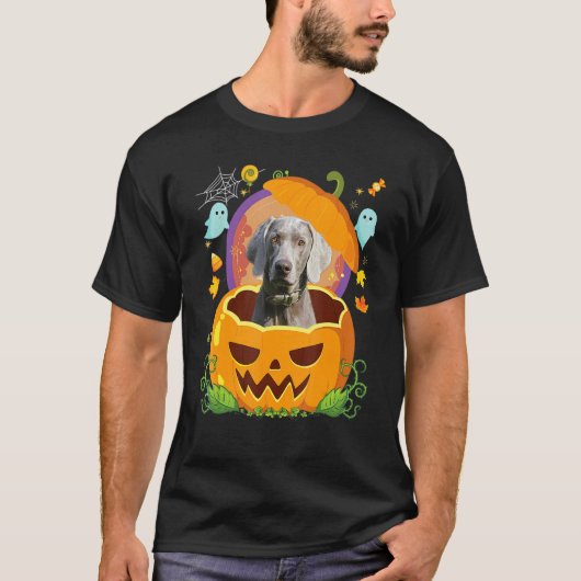 T-shirt Joyeux Halloween Citrouille Weimaraner Chien Sorci (Devant)