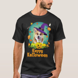 T-shirt Joyeux Halloween Corgi Chien Citrouille Sorcière F