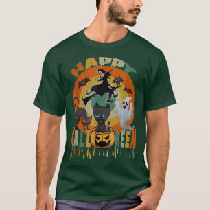 T-shirt Joyeux Halloween drôle Chat noir Citrouille sorciè