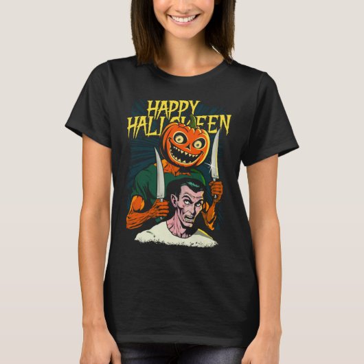 T-shirt Joyeux Halloween Jack-O-Lantern Prêt Pour La Carvi (Devant)