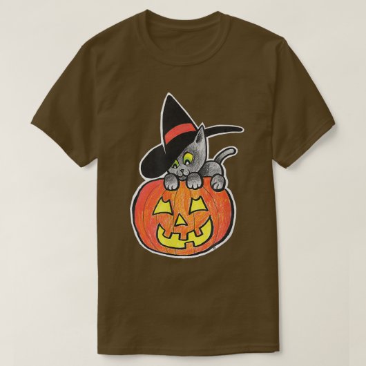 T-shirt Joyeux Halloween Jack O'Lantern Black Kitty Cat Wi (Design devant)