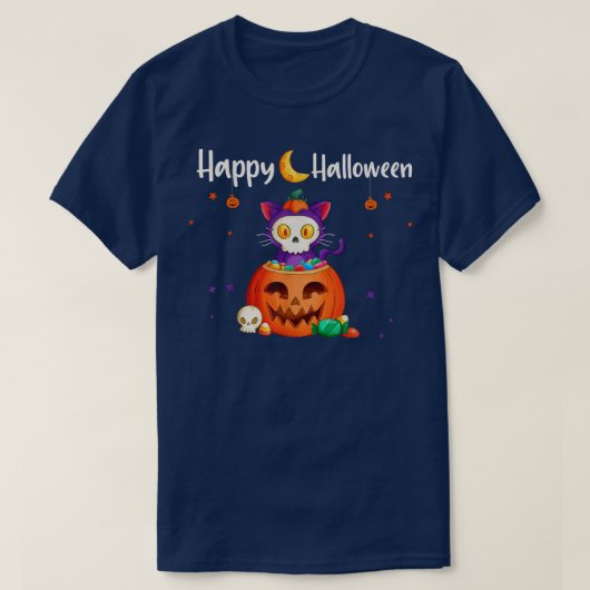 T-shirt Joyeux Halloween JackOLantern Citrouille Chat Funn (Design devant)