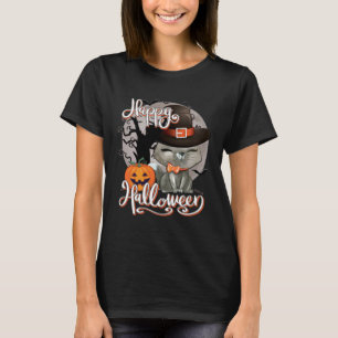 T-shirt Joyeux Halloween Mignonne Sorcière Chaton Citrouil
