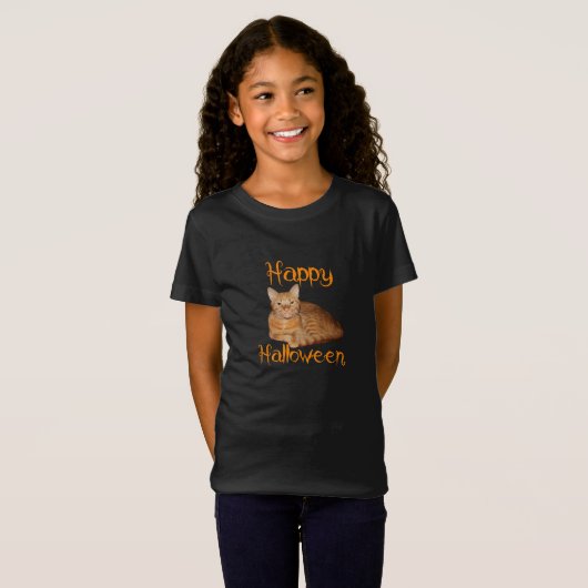 T-Shirt Joyeux Halloween non effrayant Tabby orange chat (Devant entier)