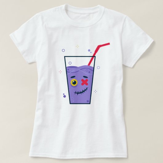 T-shirt Joyeux Halloween | Paille et boisson violette Zomb (Design devant)