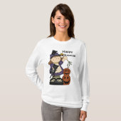T-shirt Joyeux Halloween petite sorcière long manches (Devant entier)