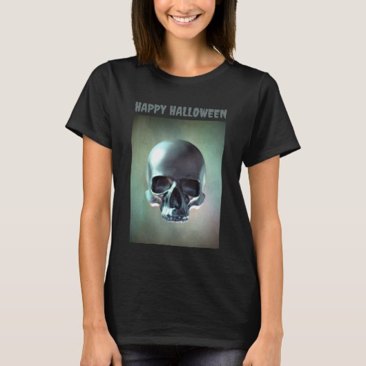 T-shirt Joyeux Halloween. Rendu de crâne 3D (Devant)