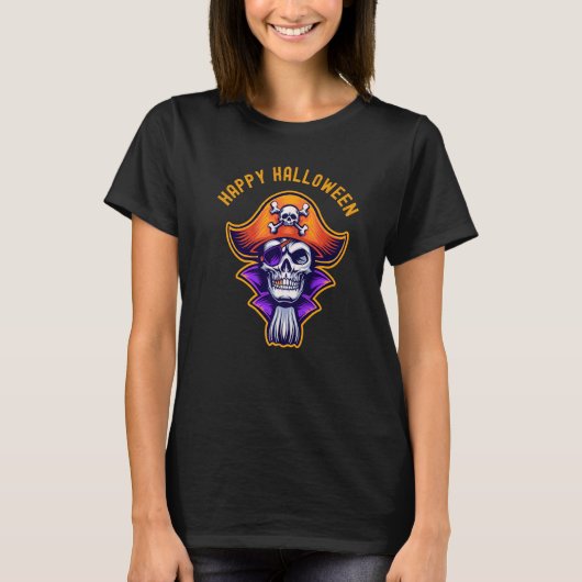 T-shirt Joyeux Halloween Scary Maigre Dead Pirate Skull Cr (Devant)
