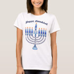 T-shirt Joyeux Hanoukka Cute Cartoon Menorah juif<br><div class="desc">Montrez au monde votre fierté Hanoukka avec un t-shirt juif contemporain et mignon design par PopQTstudio. Ce tee-shirt présente une conception ludique d'un dessin animé Menorah surmonté de joyeux bougies kawaii. Un grand cadeau pour vos amis et votre famille juifs. Pour les commandes personnalisées,  envoyez-moi un message sur Zazzle</div>