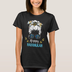 T-shirt Joyeux Hanoukka juif Messy Noël Messy Bun Ha