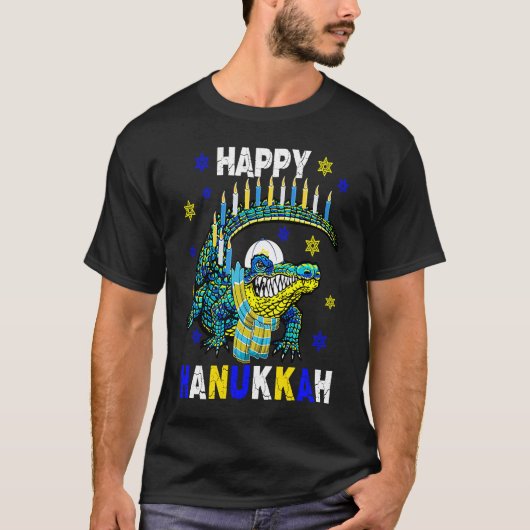 T-shirt Joyeux Hanoukka Menorah Alligator portant le chape (Devant)