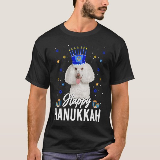 T-shirt Joyeux Hanoukka Poodle Menorah Casquette juif Hano (Devant)