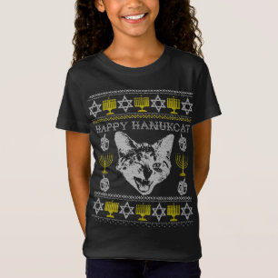 T-Shirt Joyeux Hanukcat Hannukah Chat juif Noël laid