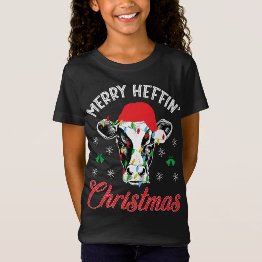 T-Shirt Joyeux Heffin' Christmas Cow Farmer Funny Xmas Hol (Devant)