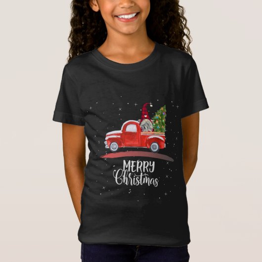 T-Shirt Joyeux Jardin de Noël Gnome Camion Rouge (Devant)
