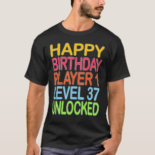 T-shirt Joyeux Joueur d'Anniversaire 1 Niveau 37 Déverroui