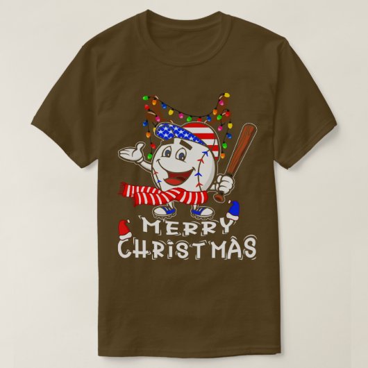 T-shirt Joyeux Joueur de baseball de Noël Lumières de Noël (Design devant)