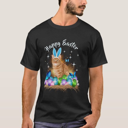T-shirt Joyeux Jour de Pâques Lapin Chat Oeufs Panier Homm (Devant)