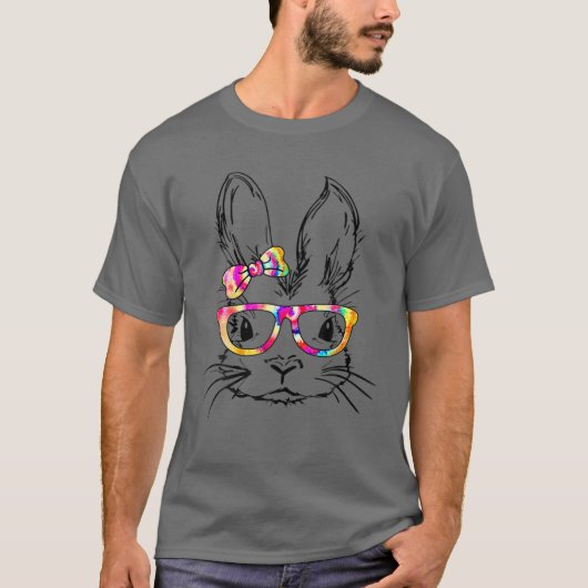T-shirt Joyeux jour de Pâques lapin mignon lapin face Tie (Devant)