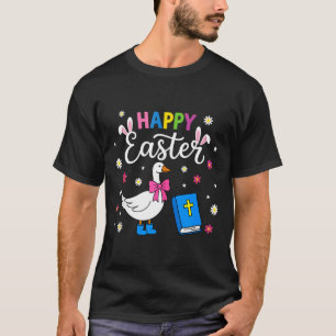 T-shirt Joyeux jour de Pâques oie coquette noeud oeufs lap