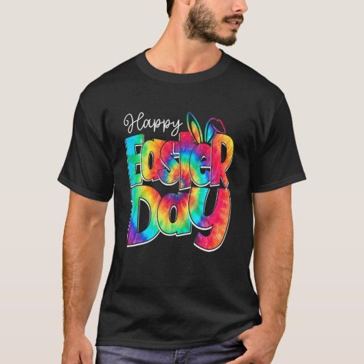 T-shirt Joyeux Jour de Pâques Tie Dye Lapin Lapin Face Drô (Devant)